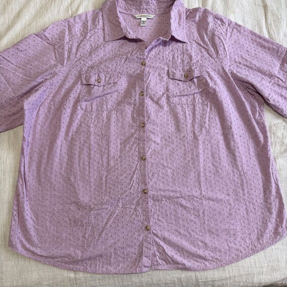 Croft & Barrow Eyelet 3/4 Roll-up Sleeve Button Up Blouse Lilac Purple Size 3x - Picture 15 of 16